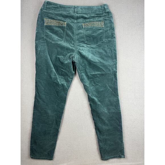 Chico's Pants Womens 1.5 Green Velvet Embellished Rhinestone Straight - Picture 6 of 7